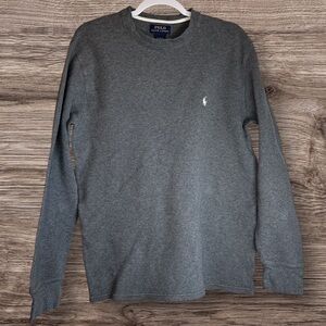 Polo by Ralph Lauren Men's Charcoal Long Sleeve Thermal Waffle Crew neck Tee XL